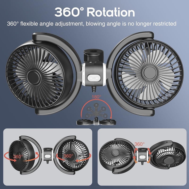 Trustnice USB Car Fan for Backseat for Kids, Dual Head Car Seat Fan Independently Controlled 360° Rotatable Powerful 3-Speed Vehicle rear headrest Air Circulation Cooling Fans for SUV Truck Sedan - Image 2